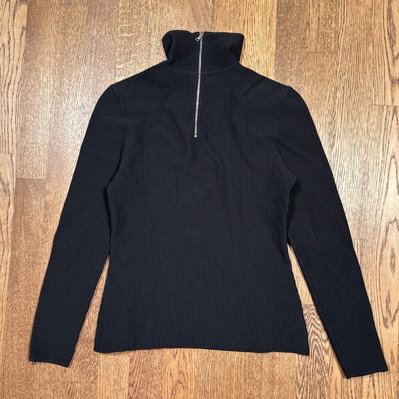 Nina Ricci Reverse 1/4 Ribbed Mock Neck Viscose Stretch L/S Shirt Womens Medium - Picture 2 of 11